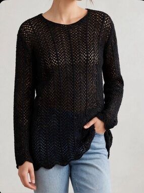 Chelsea & Theodore Black Open-Knit Pointelle Sweater awesome sweater in person